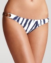 Add some wild style to your swim wardrobe with this ViX bikini bottom, featuring a bold, blue zebra print grounded with leather-look side accents.