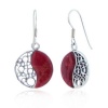 Sterling Silver Red Coral Yin Yang Symbol Earrings for Women