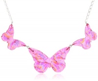 Sterling Silver Dichroic Glass Multi-Color 3 Butterflies Necklace, 17 Sterling Silver Dichroic Glass Multi-Color 3 Butterflies Necklace, 17