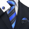 Landisun 69H Black Blue Stripes Mens Silk Tie Set: Tie+Hanky+Cufflinks Exclusive