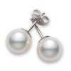 14k Gold 8-9mm Perfect Round White Cultured Freshwater Pearl High Luster Stud Earring AAA Quality. (White-gold)