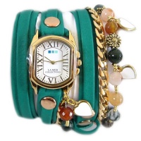 La Mer Collections - Paris Heart Stones Layer Leather Wrap Watch La Mer Collections - Paris Heart Stones Layer Leather Wrap Watch