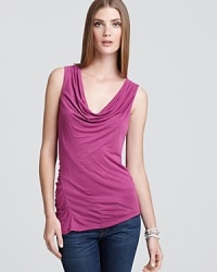 A beautifully draped neck lends elegance to this Velvet by Graham & Spencer top, featuring side ruching for a flattering silhouette. A beautifully draped neck lends elegance to this Velvet by Graham & Spencer top, featuring side ruching for a flattering silhouette.