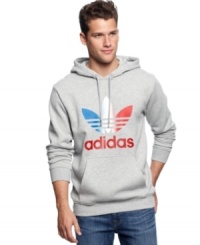 Casual cool goes the distance with this trefoil graphic hoodie from adidas. Casual cool goes the distance with this trefoil graphic hoodie from adidas.
