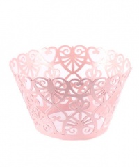 Lace Hearts Filigree Paper Cupcake Wrappers - Pastel Pink Shimmer Lace Hearts Filigree Paper Cupcake Wrappers - Pastel Pink Shimmer