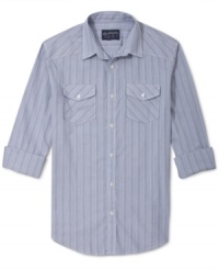 Get in line with this handsome vertical striped American Rag button down shirt.