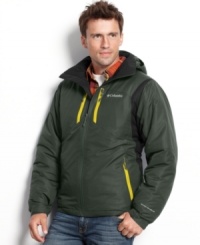 Prepare for any outside adventure with this comfortable, heavyweight Columbia jacket, featuring Omni-shield advanced repellency. Prepare for any outside adventure with this comfortable, heavyweight Columbia jacket, featuring Omni-shield advanced repellency.