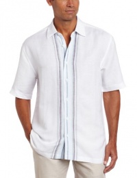 Cubavera Men's Short Sleeve Linen Blend Engineered Placket Stipe Woven Shirt