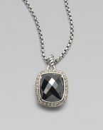 From the Noblesse Collection. A beautifully, faceted hematite stone surrounded by dazzling diamonds in sterling silver on a box chain. HematiteDiamonds, .3 tcwSterling silverLength, about 17Pendant size, about ½Lobster clasp closureImported 