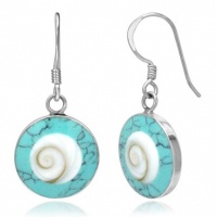 925 Sterling Silver White Shiva Eye Swirl Shell Inlay Blue Turquoise Stone Round Dangle Hook Earrings 1.15'' Fashion Jewelry for Women, Teens - Nickel Free 925 Sterling Silver White Shiva Eye Swirl Shell Inlay Blue Turquoise Stone Round Dangle Hook Earrings 1.15'' Fashion Jewelry for Women, Teens - Nickel Free