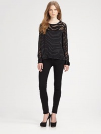 From basic to fierce, this silk burnout top has a primal-chic zebra pattern and airy silhouette. RoundneckLong sleeves with buttoned cuffsSilkDry cleanImportedModel shown is 5'10 (177cm) wearing US size Small. From basic to fierce, this silk burnout top has a primal-chic zebra pattern and airy silhouette. RoundneckLong sleeves with buttoned cuffsSilkDry cleanImportedModel shown is 5'10 (177cm) wearing US size Small.