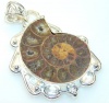 Exotic Ammonite Fossil Silver Tone Pendant - 13.60g of pure Silver Tone Jewelry with Ammonite Fossil 2, 1 1/4, 3/8 inch only ONE pendant available - pendant entirely handmade by the most gifted artisans - one of a kind world wide item