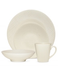Stoneware in solid cream offers contemporary style in a combination of smooth, lined and textured surfaces. Sleek, simple and easy to dress up or down, the White Pepper 4-piece place settings are a smart, enticing choice for every meal. Stoneware in solid cream offers contemporary style in a combination of smooth, lined and textured surfaces. Sleek, simple and easy to dress up or down, the White Pepper 4-piece place settings are a smart, enticing choice for every meal.