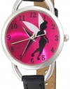 Disney Women's TK1036 Tinkerbell Hot Pink Sunray Dial Black Strap Watch