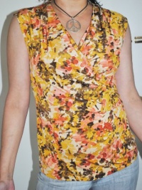 Anne Klein Womens Floral Wrap Style Sleeveless Blouse Shirt Size Large