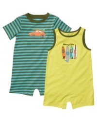 Catch a big one! Get him ready to roll with an adorable surf-themed romper from this Carter's 2-pack. Catch a big one! Get him ready to roll with an adorable surf-themed romper from this Carter's 2-pack.