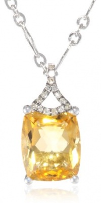 Badgley Mischka Fine Jewelry Cushion Cut Citrine and Champagne Diamonds Pendant Necklace, 18