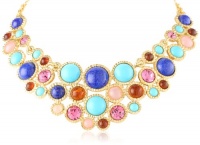 Kenneth Jay Lane Gold, Turquoise, Lapis, and Multi-Stone Bib Necklace Kenneth Jay Lane Gold, Turquoise, Lapis, and Multi-Stone Bib Necklace