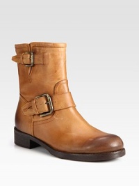 Buckle straps add rustic charm to this comfortable, go-to silhouette of burnished leather. Wooden heel, 1¼ (30mm)Shaft, 6¾Leg circumference, 10Leather upperSide zipAdjustable buckle strapsLeather liningRubber solePadded insoleMade in Italy Buckle straps add rustic charm to this comfortable, go-to silhouette of burnished leather. Wooden heel, 1¼ (30mm)Shaft, 6¾Leg circumference, 10Leather upperSide zipAdjustable buckle strapsLeather liningRubber solePadded insoleMade in Italy