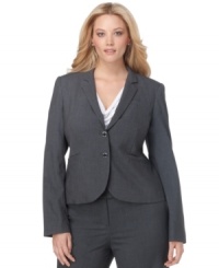 Menswear-inspired but made for feminine proportions, this plus size Calvin Klein suit jacket features fantastic fit for nine-to-five. Menswear-inspired but made for feminine proportions, this plus size Calvin Klein suit jacket features fantastic fit for nine-to-five.