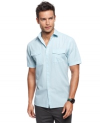 Go laid-back and lightweight with this breezy big and tall shirt from Alfani. Go laid-back and lightweight with this breezy big and tall shirt from Alfani.