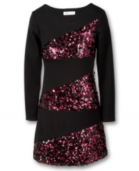 Wrap her in sequins with this ponte dress from Bonnie Jean, a glam look for going out. Wrap her in sequins with this ponte dress from Bonnie Jean, a glam look for going out.