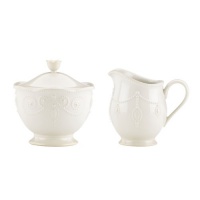 Lenox French Perle Sugar and Creamer, White Lenox French Perle Sugar and Creamer, White