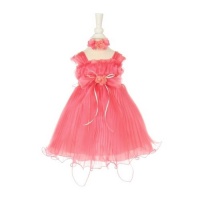 Cinderella Couture Lucy-1083B-Wire Pleated crystal Organza Baby Dress ,Coral Size XL