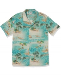 Take your weekend wardrobe on an instant vacation with the cheeky Hawaiian print of this shirt from Lucky Brand Jeans. Take your weekend wardrobe on an instant vacation with the cheeky Hawaiian print of this shirt from Lucky Brand Jeans.