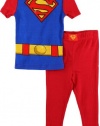 Superman Costume Red Young Boys Pajamas PJs Set Size 4-10