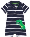 Carters Dino Polo Romper NAVY 3 Mo