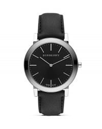 Clean and contemporary. Add a dash of British sensibility to modern tailoring with Burberry's steely-black chronograph. Clean and contemporary. Add a dash of British sensibility to modern tailoring with Burberry's steely-black chronograph.