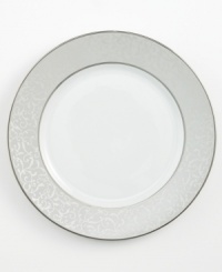 Clean, cool and marked by an understated elegance, this round platter features a soft gray border embellished by an intricate scroll design. Its classic shape and generous size make it a perfect serving piece. From Mikasa's dinnerware and dishes collection. Clean, cool and marked by an understated elegance, this round platter features a soft gray border embellished by an intricate scroll design. Its classic shape and generous size make it a perfect serving piece. From Mikasa's dinnerware and dishes collection.