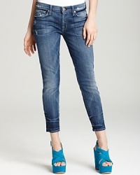 A distressed wash lends a broken-in feel to these 7 For All Mankind cropped jeans. A distressed wash lends a broken-in feel to these 7 For All Mankind cropped jeans.