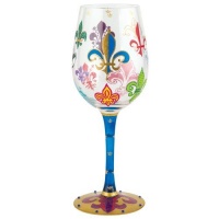 Santa Barbara Design Studio GLS11-5526M Lolita Love My Wine Hand Painted Glass, Funky Fleur De Lis