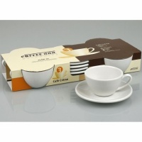 Set of 4 White Porcelain Cafe Creme Cups with Saucers Set of 4 White Porcelain Cafe Creme Cups with Saucers