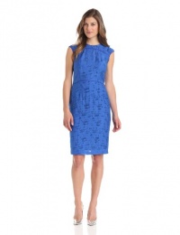 Anne Klein Women's Jacquard Piped Sheath Dress, Azure, 8 Anne Klein Women's Jacquard Piped Sheath Dress, Azure, 8
