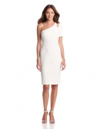 HALSTON HERITAGE Women's One Sleeve Dress With Shoulder Cut Out, Off White, 12 HALSTON HERITAGE Women's One Sleeve Dress With Shoulder Cut Out, Off White, 12