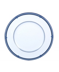 Set the table with English country charm with the Countess Collection form Royal Doulton. A charming lattice design is accented by cobalt and silver bands as well as delicate paisley flowers. Bread and butter plate shown behind teacup. Set the table with English country charm with the Countess Collection form Royal Doulton. A charming lattice design is accented by cobalt and silver bands as well as delicate paisley flowers. Bread and butter plate shown behind teacup.