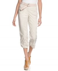 Build your wardrobe with JM Collection's belted pants, featuring ruched cuffs and cropped legs -- perfect for spotlighting colorful sandals! Build your wardrobe with JM Collection's belted pants, featuring ruched cuffs and cropped legs -- perfect for spotlighting colorful sandals!