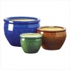 Gifts & Decor Jewel Tone Flower Pot Trio Embossed Earthenware Planter