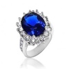 Bling Jewelry Kate Middleton Diana Ring Oval Blue Sapphire Color CZ Engagement Ring Silver Plated 5ct with Crystal Gift Box