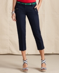 Step up your wardrobe with ultra-crisp capris from Tommy Hilfiger. The vibrant belt makes them perfect with tucked-in tees! Step up your wardrobe with ultra-crisp capris from Tommy Hilfiger. The vibrant belt makes them perfect with tucked-in tees!