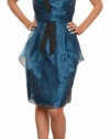 Badgley Mischka Women's Silk Organza Cocktail Dress 10 Pacific Blue