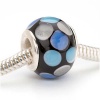 Murano Style Glass Lampwork Bead Fits Pandora Black With Blue Dots 14mm (1)