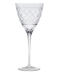An intricate bias check pattern on this crystal wine glass adds sparkling sophistication to an elegant evening. (Clearance) An intricate bias check pattern on this crystal wine glass adds sparkling sophistication to an elegant evening. (Clearance)
