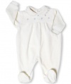 Leveret Velour Footed Off White One Piece Coverall Romper (3-12 Months)