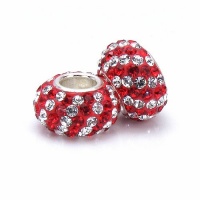 Set of 2 - Bella Fascini Red & Clear Pave Christmas Candy Cane Striped Beads, Made with Swarovski Crystal Elements, Sterling Silver European Charms Set of 2 - Bella Fascini Red & Clear Pave Christmas Candy Cane Striped Beads, Made with Swarovski Crystal Elements, Sterling Silver European Charms