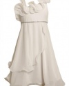 Size-7, White, BNJ-2057S, White Asymmetric One-Shoulder Cascade Ruffle Chiffon Dress,Bonnie Jean Tween Girls 7-16 Special Occasion Flower Girl Party Dress
