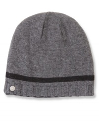 Two looks for the price of one: Tommy Hilfiger designs a reversible beanie that goes gray to black-and back again. Two looks for the price of one: Tommy Hilfiger designs a reversible beanie that goes gray to black-and back again.